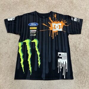 Vintage DC Shoes Ken Block AOP T-Shirt Men's Large Black Monster Energy Skate